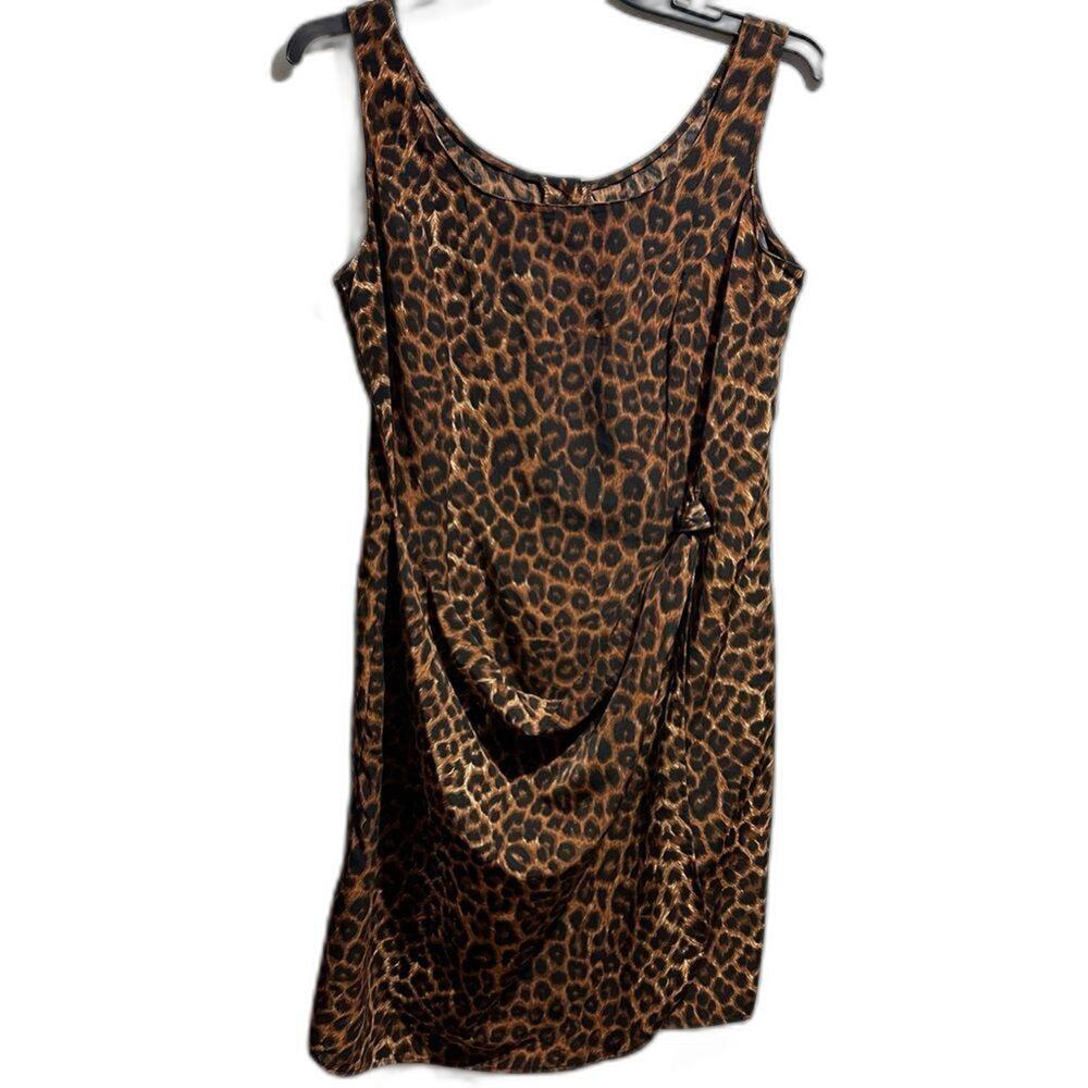 Basic Editions Dress Size 14 Leopard Print Black Brown Wrap Dress Tank (625)